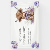 Paarse Highland Koe verjaardagsfeest Spandoek (Verticaal)