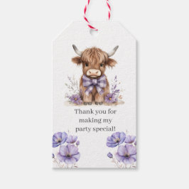 Paarse Highland Koe Verjaardagsfeestje Cadeaulabel