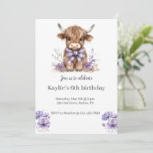 Paarse Highland Koe verjaardagsfeestje Kaart (Staand voorkant)