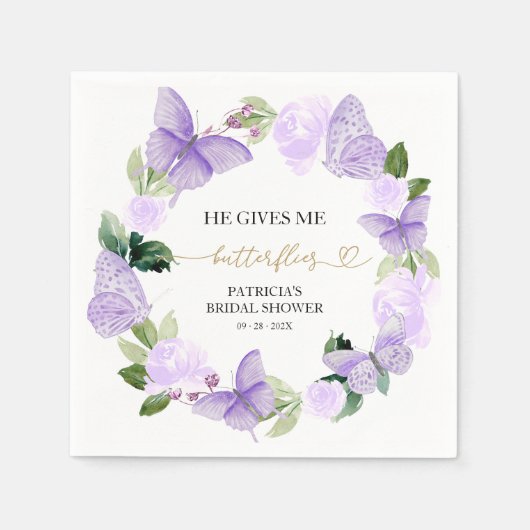 Paarse hij geeft me vlinders Vrijgezellenfeest Servet (Voorkant)