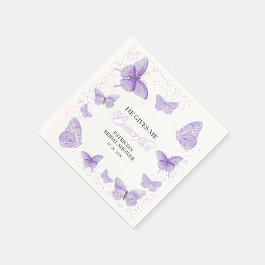 Paarse hij geeft me vlinders Vrijgezellenfeest Servet (Hoek)