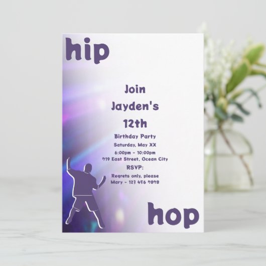 Paarse Hip-Hop Dance 12e verjaardag Uitnodiging (Staand voorkant)