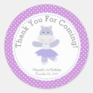 Paarse Hippo Ballerina Birthday Party Dank u Ronde Sticker