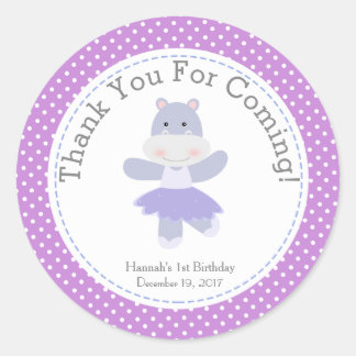 Paarse Hippo Ballerina Verjaardagsfeestje Bedankt Ronde Sticker