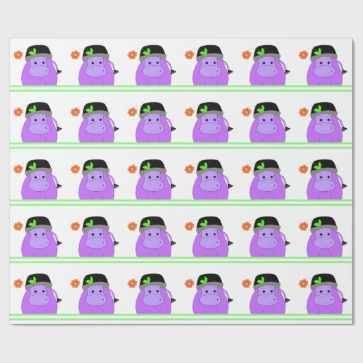 Paarse Hippo Birthday Design Cadeaupapier (Vlak)