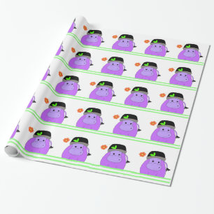 Paarse Hippo Birthday Design Cadeaupapier