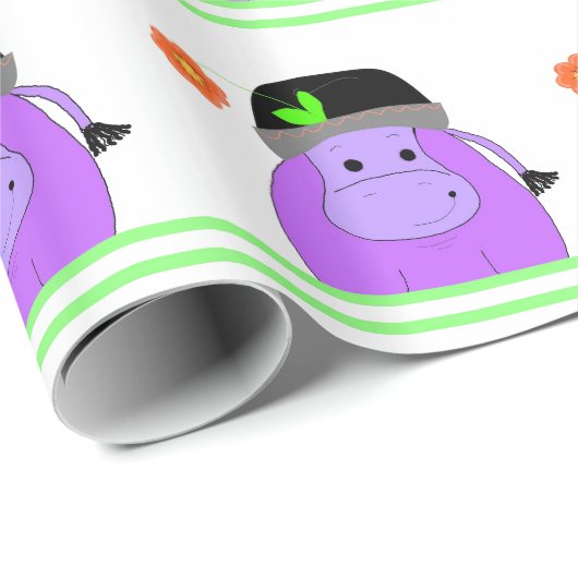 Paarse Hippo Birthday Design Cadeaupapier (Rol Hoek)