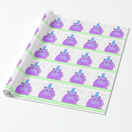 Paarse Hippo Birthday Design Cadeaupapier