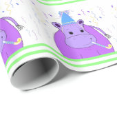 Paarse Hippo Birthday Design Cadeaupapier (Rol Hoek)