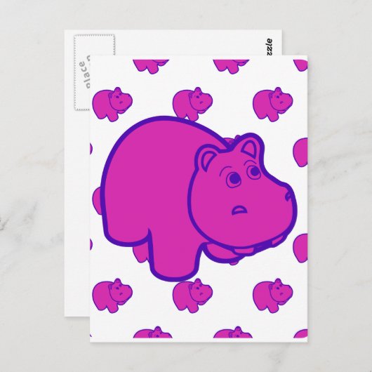 Paarse Hippo Briefkaart (Voorkant / Achterkant)