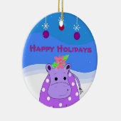 Paarse Hippo- en kerstsierplanten Keramisch Ornament (Rechts)