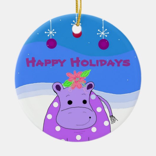 Paarse Hippo- en kerstsierplanten Keramisch Ornament (Voorkant)