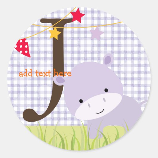 Paarse Hippo stickers/voeg monogram/diy achtergron Ronde Sticker (Voorkant)