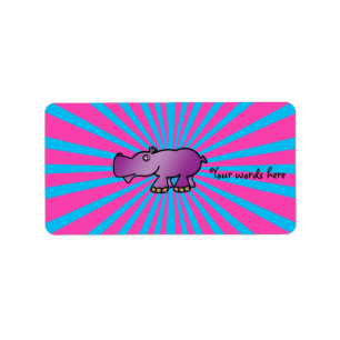 Paarse hippo tegen roze zonnebrand etiket