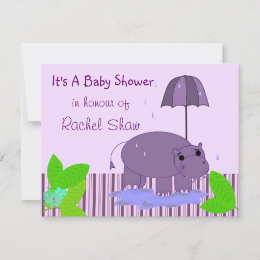 Paarse Hippopotamus Baby shower Kaart (Voorkant)