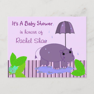Paarse Hippopotamus Baby shower Kaart
