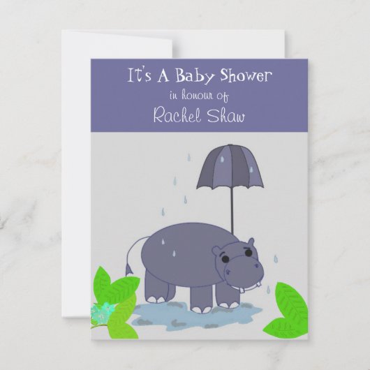 Paarse Hippopotamus Baby shower Kaart (Voorkant)