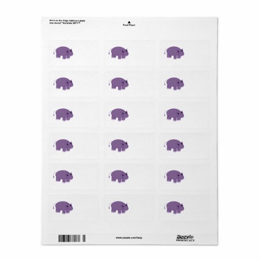 Paarse Hippopotamus Etiket (Full Sheet)