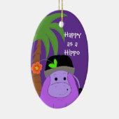 Paarse Hippopotamus met palmboom Keramisch Ornament (Rechts)