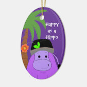 Paarse Hippopotamus met palmboom Keramisch Ornament (Links)