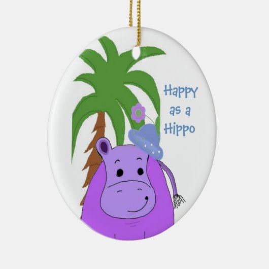 Paarse Hippopotamus met palmboom Keramisch Ornament (Rechts)