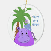 Paarse Hippopotamus met palmboom Keramisch Ornament (Links)