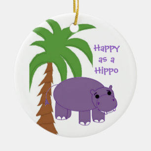Paarse Hippopotamus met palmboom Keramisch Ornament