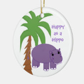 Paarse Hippopotamus met palmboom Keramisch Ornament (Links)