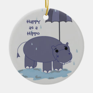 Paarse Hippopotamus met Umbrella Keramisch Ornament