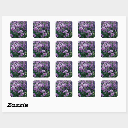 Paarse hisbiscus bloemen vierkante sticker (Vel)