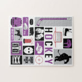 Paarse Hockey Elements Stick Puck Player Legpuzzel (Horizontaal)