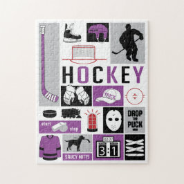 Paarse Hockey Elements Stick Puck Player Legpuzzel