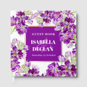 Paarse Hoei Stock Gilly Flowers Trouwfoto Gastenboek (Voorkant)