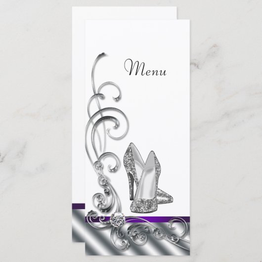 Paarse Hoge Hak Schoen Menu Kaarten (Voorkant / Achterkant)