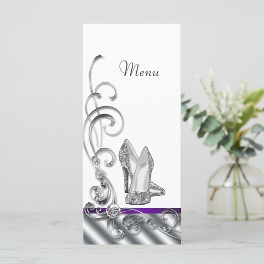Paarse Hoge Hak Schoen Menu Kaarten (Staand voorkant)