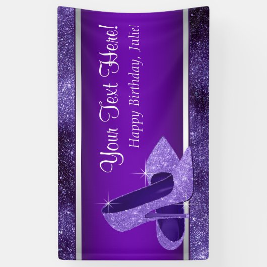 Paarse hoge hak schoen verjaardagsfeestje spandoek (Verticaal)