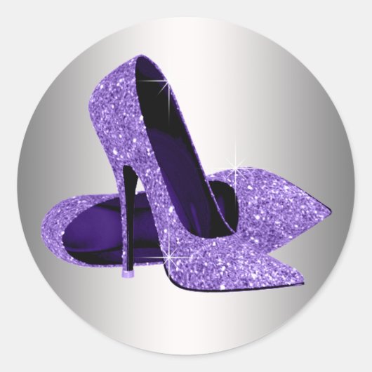 Paarse hoge hak schoenstickers ronde sticker (Voorkant)