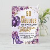 Paarse hoge hakken 50ste verjaardagsfeestje kaart (Staand voorkant)