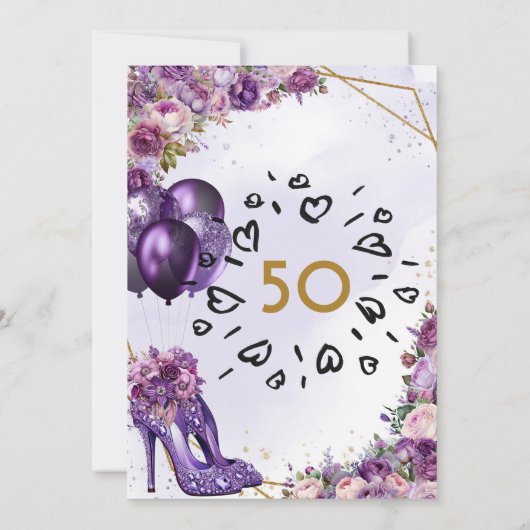 Paarse hoge hakken 50ste verjaardagsfeestje kaart (Achterkant)