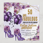 Paarse hoge hakken 50ste verjaardagsfeestje kaart (Voorkant / Achterkant)