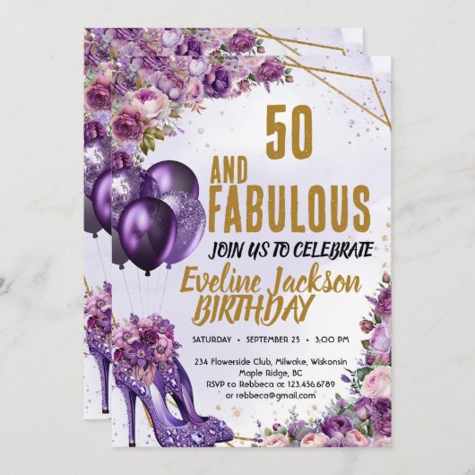 Paarse hoge hakken 50ste verjaardagsfeestje kaart (Voorkant / Achterkant)
