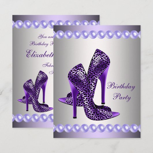 Paarse Hoge Hakken Schoenen Verjaardagsfeestje Kaart (Voorkant / Achterkant)