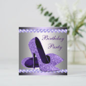 Paarse Hoge Hakken Schoenen Verjaardagsfeestje Kaart (Staand voorkant)