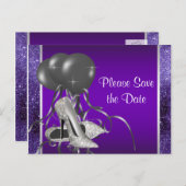 Paarse hoge hakschoen Bewaar de datum Aankondigingskaart (Voorkant / Achterkant)