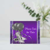 Paarse hoge hakschoen Bewaar de datum Aankondigingskaart (Staand voorkant)