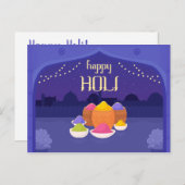 Paarse Holi Nacht, kleurpoeder Briefkaart (Voorkant / Achterkant)