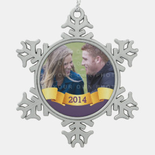 Paarse Holiday Banner Foto Ornament