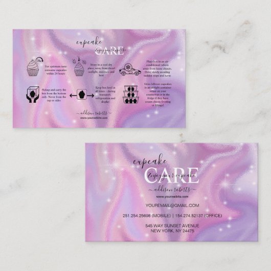Paarse holografische Essential Cupcake Care Visitekaartje (Voorkant / Achterkant)