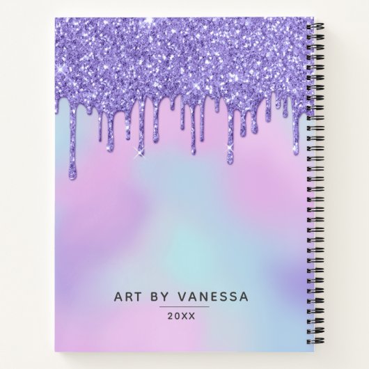 Paarse holografische glitter drijft artistieke zak notitieboek (Achterkant)
