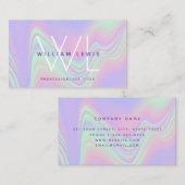 Paarse holografische monogram modern minimalistisc visitekaartje (Voorkant / Achterkant)